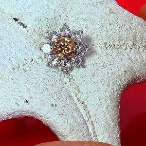 925 Sterling Silver Flower Pendant with Champagne Moissanite 5mm & Cz